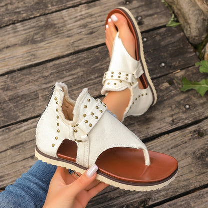 Studded Raw Hem Flat Sandals-Teresa&#39;s Fashionista LLC