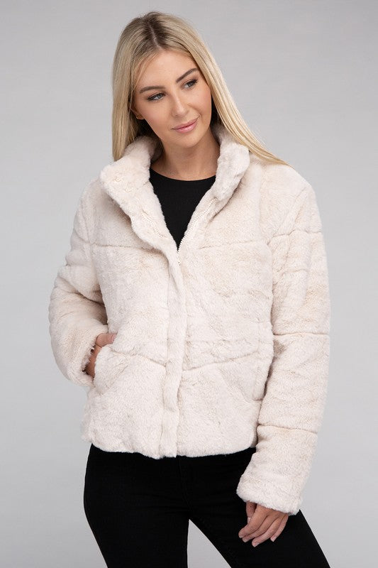 Fluffy Zip-Up Sweater Jacket-Teresa&#39;s Fashionista LLC