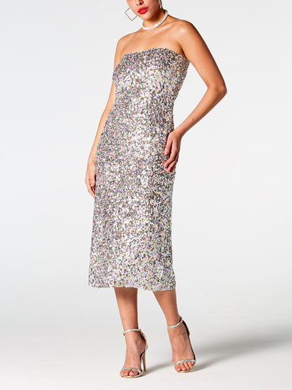 Sequin Straight Neck Midi Wrap Dress-Teresa&#39;s Fashionista LLC