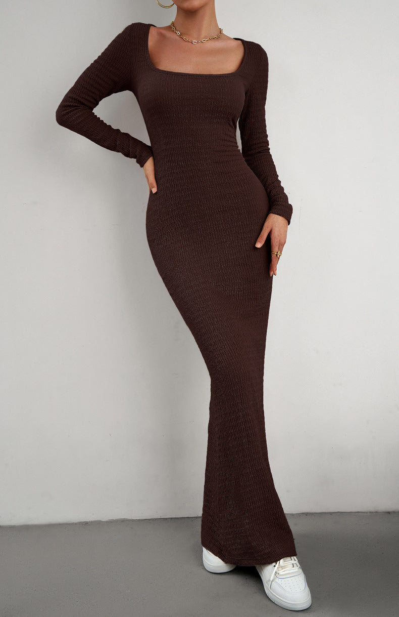 Long Sleeve Square Neck Maxi Bodycon Dress-Teresa&#39;s Fashionista LLC