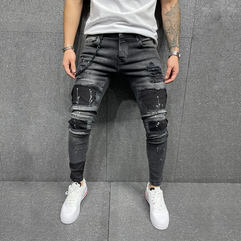 Men's Fashion Torn Patch Skinny Jeans-Teresa&#39;s Fashionista LLC