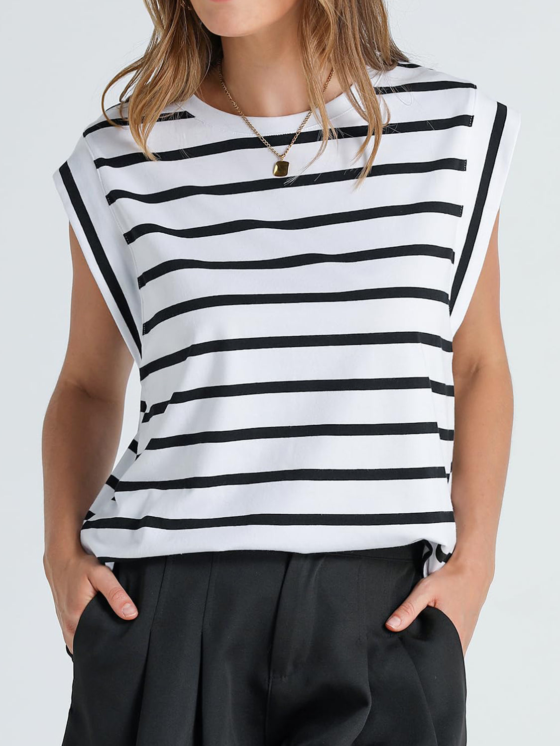 Striped Round Neck Tank-Teresa&#39;s Fashionista LLC