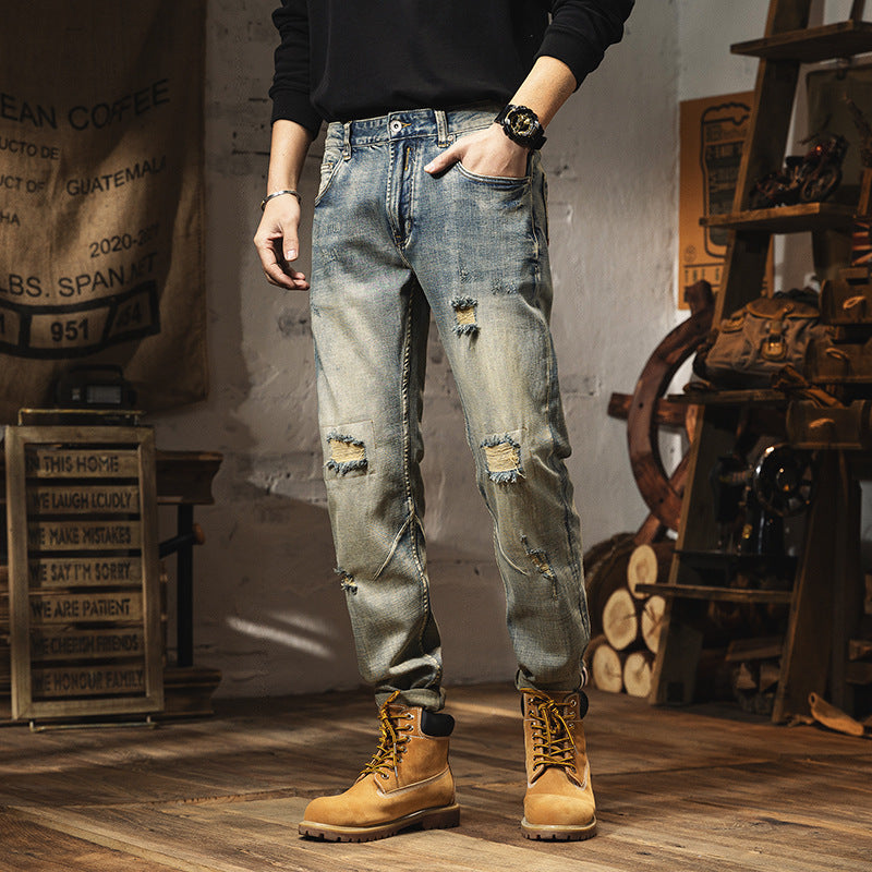 Vintage Distressed Jeans For Men's Slim Fit-Teresa&#39;s Fashionista LLC