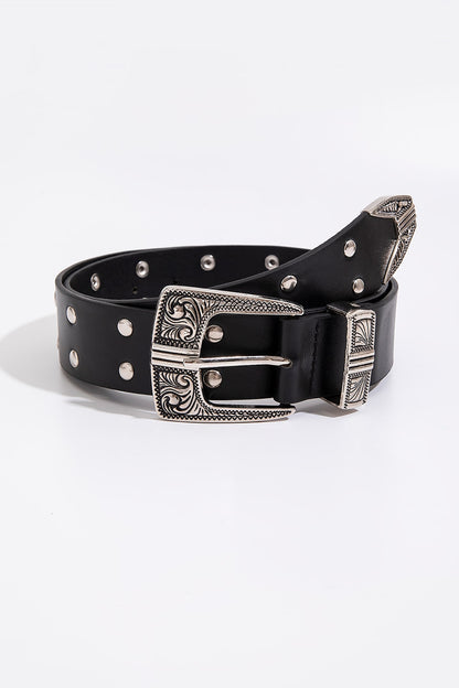 Double Row Studded PU Leather Belt-Teresa&#39;s Fashionista LLC