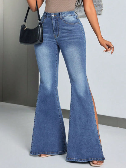 Slit Flare Jeans with Pockets-Teresa&#39;s Fashionista LLC