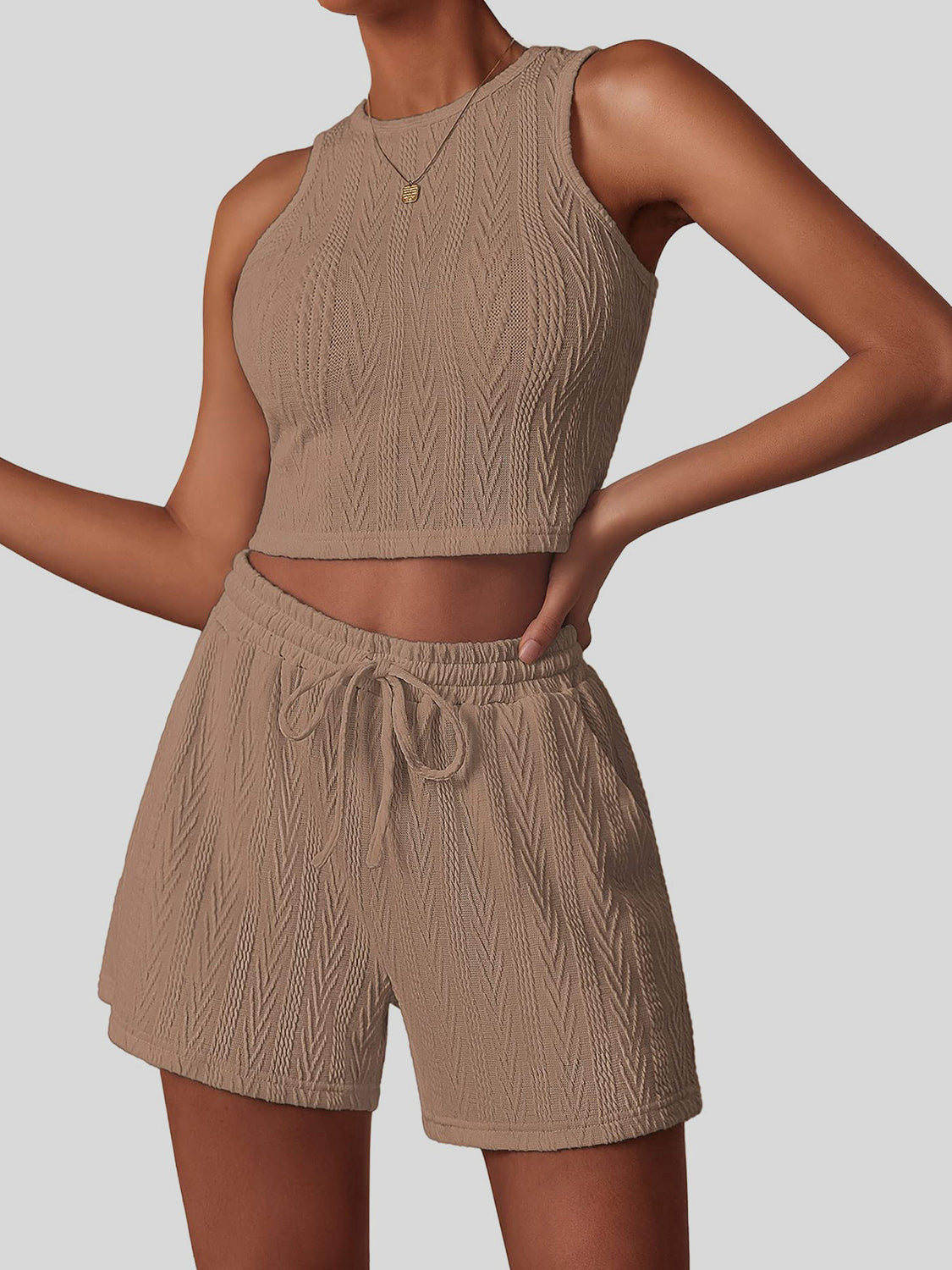 Textured Round Neck Top and Shorts Set-Teresa&#39;s Fashionista LLC