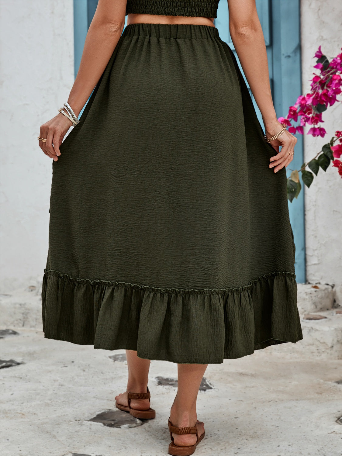 Ruffled Elastic Waist Midi Skirt-Teresa&#39;s Fashionista LLC