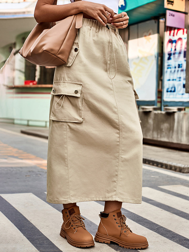 Drawstring Waist Slit Denim Skirt-Teresa&#39;s Fashionista LLC