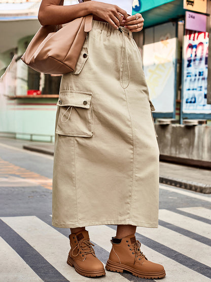 Drawstring Waist Slit Denim Skirt-Teresa&#39;s Fashionista LLC