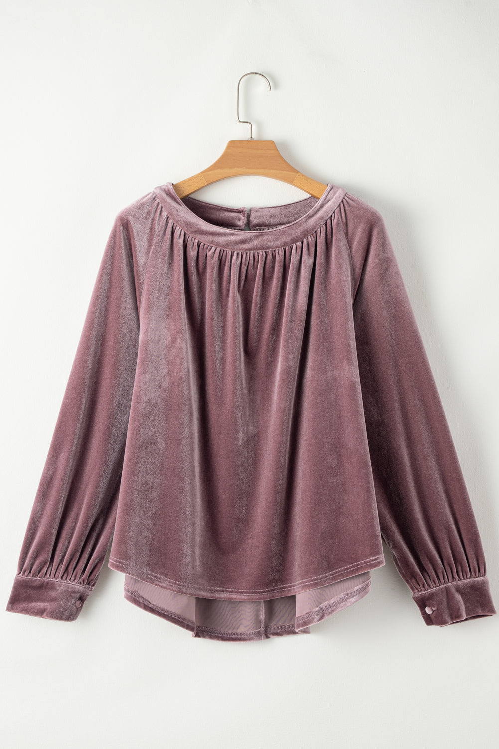 Rose Tan Button Keyhole Back Velvet Swing Top-Teresa&#39;s Fashionista LLC