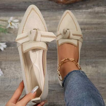 Bow Contrast Trim Point Toe Loafers-Teresa&#39;s Fashionista LLC