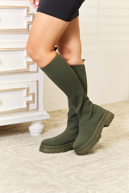 WILD DIVA Footwear Knee High Platform Sock Boots-Teresa&#39;s Fashionista LLC