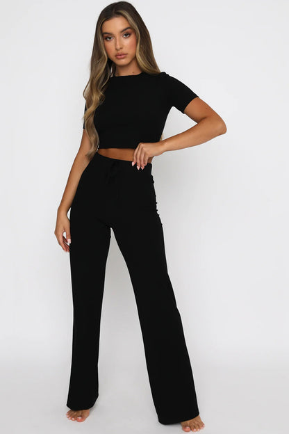 Round Neck Short Sleeve Top and Pants Set-Teresa&#39;s Fashionista LLC