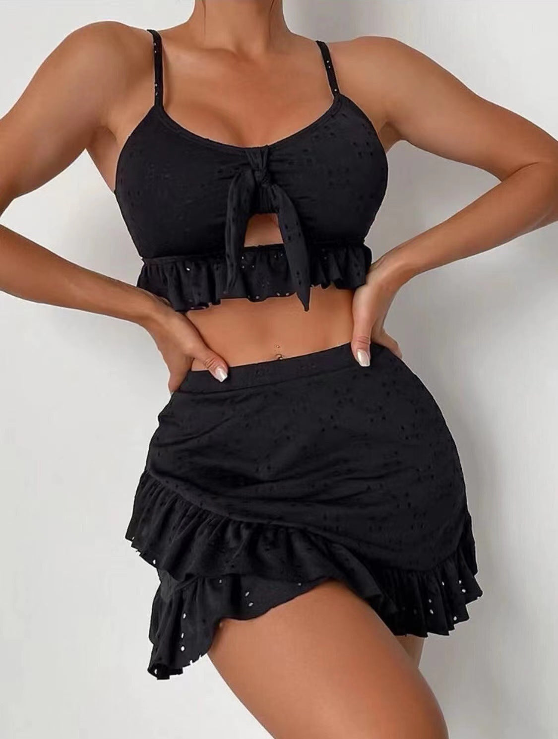 3pcs Beach Bikini With Hip-hugging Skirt Fashion Ruffle Design Swimsuit Set Summer Womens Clothing-Teresa&#39;s Fashionista LLC