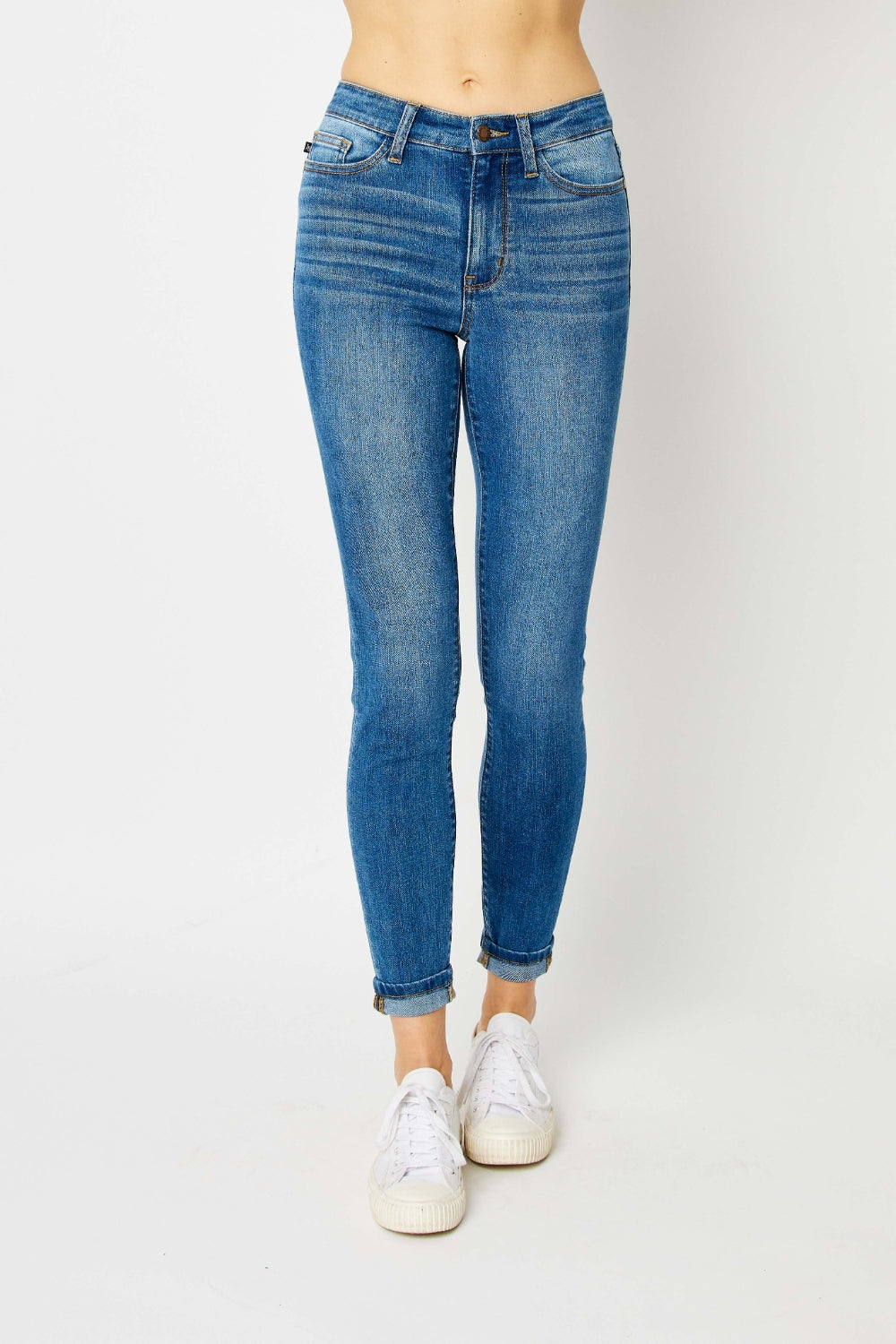 Judy Blue Full Size Cuffed Hem Skinny Jeans-Teresa&#39;s Fashionista LLC