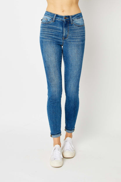 Judy Blue Full Size Cuffed Hem Skinny Jeans-Teresa&#39;s Fashionista LLC