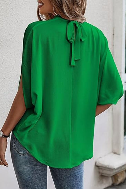 Tie Back Slit Half Sleeve Blouse-Teresa&#39;s Fashionista LLC