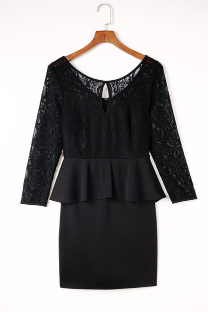 Lace Detail Long Sleeve Mini Dress-Teresa&#39;s Fashionista LLC