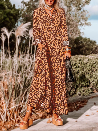 Leopard Buttoned Maxi Dress-Teresa&#39;s Fashionista LLC