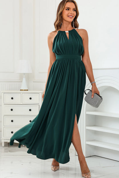 Cutout Ruched Slit Sleeveless Dress-Teresa&#39;s Fashionista LLC