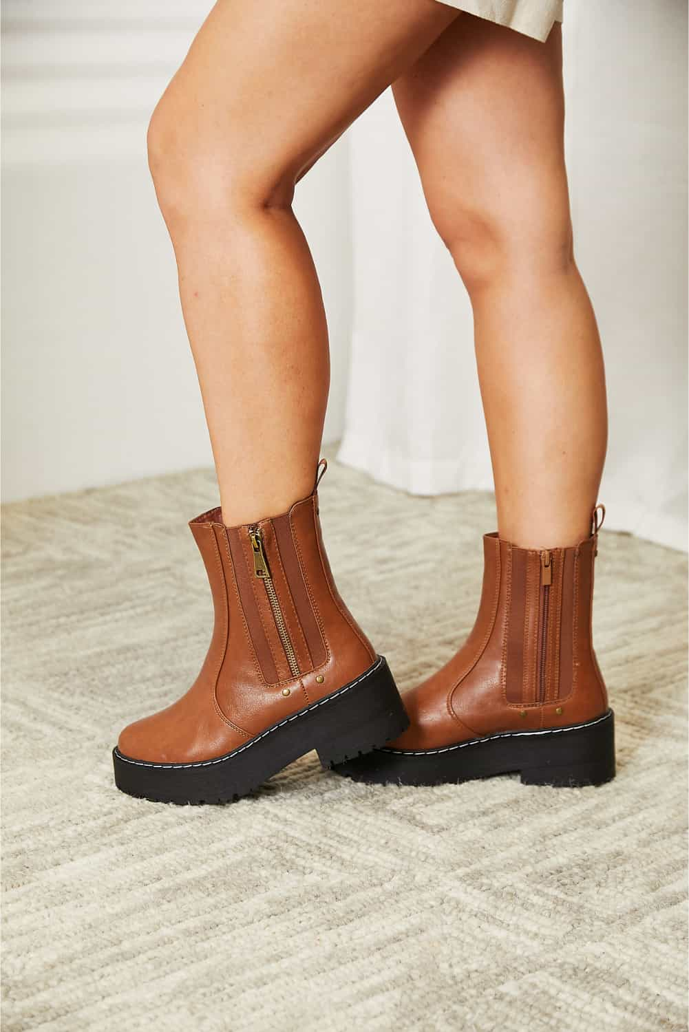 Forever Link Side Zip Platform Boots-Teresa&#39;s Fashionista LLC