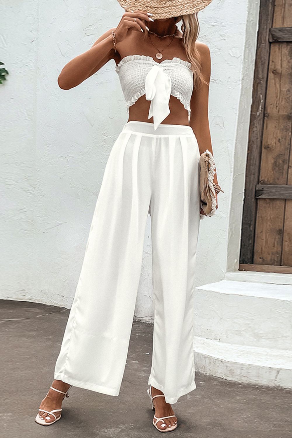 Smocked Tube Top and Wide Leg Pants Set-Teresa&#39;s Fashionista LLC