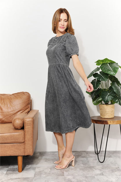 And The Why Full Size Washed Chambray Midi Dress-Teresa&#39;s Fashionista LLC