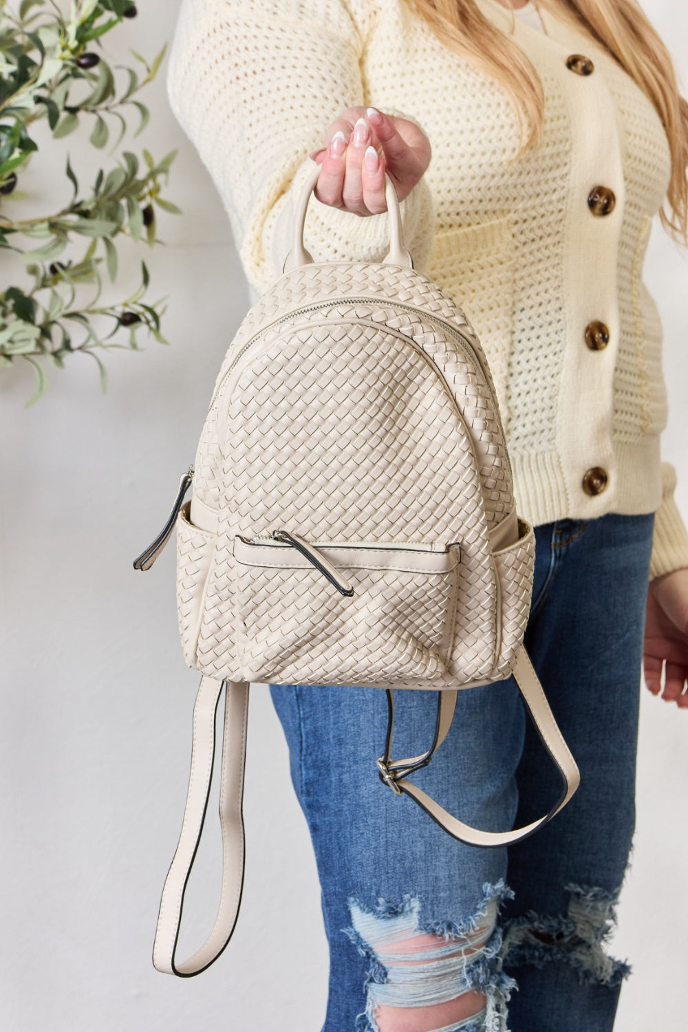 SHOMICO PU Leather Woven Backpack-Teresa&#39;s Fashionista LLC