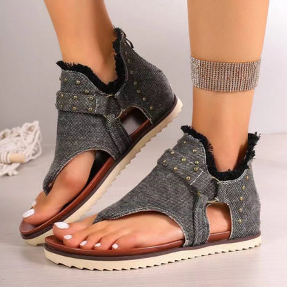 Studded Raw Hem Flat Sandals-Teresa&#39;s Fashionista LLC