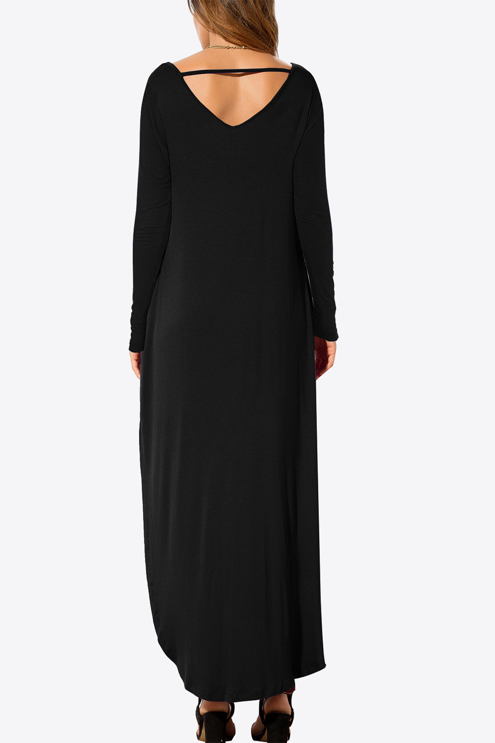 Split Long Sleeve V-Neck Maxi Dress-Teresa&#39;s Fashionista LLC