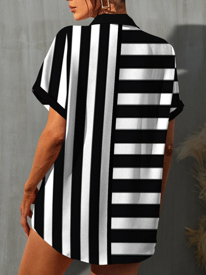 Striped Button Up Short Sleeve Shirt-Teresa&#39;s Fashionista LLC