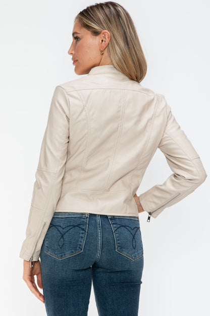 Snobbish PU Leather Zip Up Jacket with Pockets