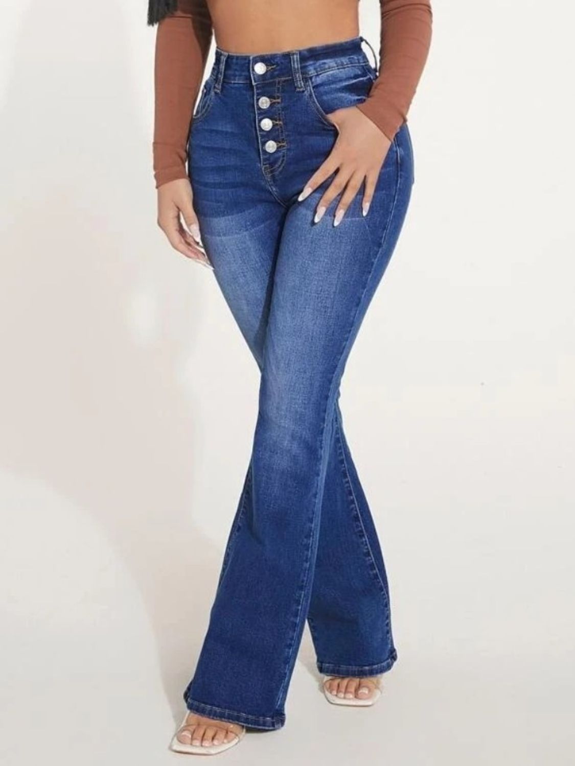 Button Fly Bootcut Jeans with Pockets-Teresa&#39;s Fashionista LLC