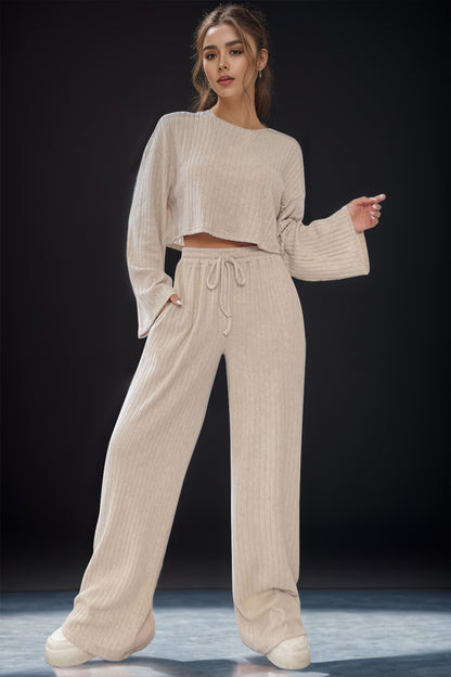 Round Neck Long Sleeve Top and Pants Set-Teresa&#39;s Fashionista LLC