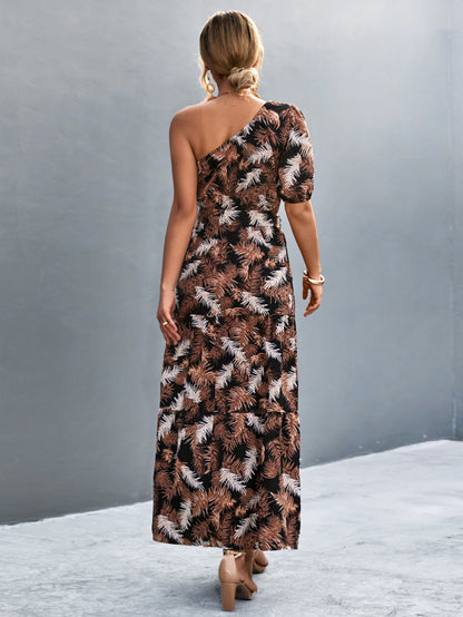 Printed Tie Waist One Shoulder Maxi Dress-Teresa&#39;s Fashionista LLC