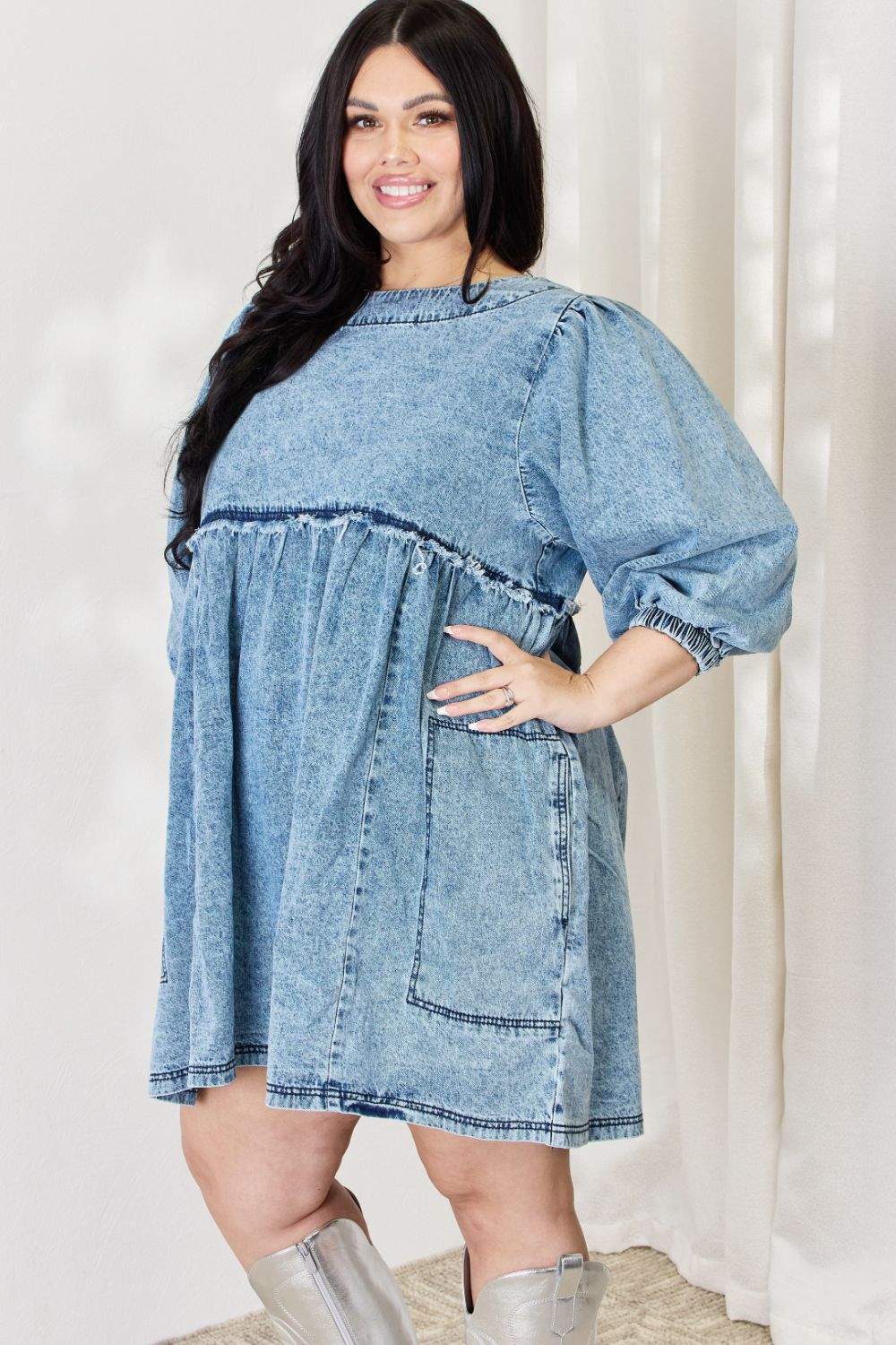 HEYSON Full Size Oversized Denim Babydoll Dress-Teresa&#39;s Fashionista LLC