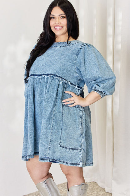 HEYSON Full Size Oversized Denim Babydoll Dress-Teresa&#39;s Fashionista LLC