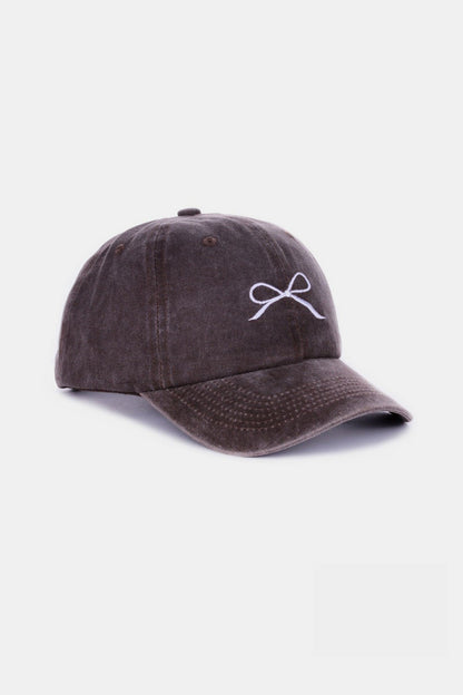 Zenana Bow Embroidered Washed Cotton Caps-Teresa&#39;s Fashionista LLC