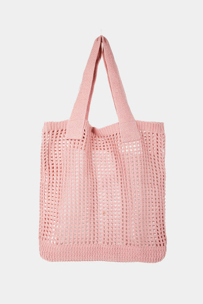 Fame Pointelle Knit Crochet Tote Bag-Teresa&#39;s Fashionista LLC