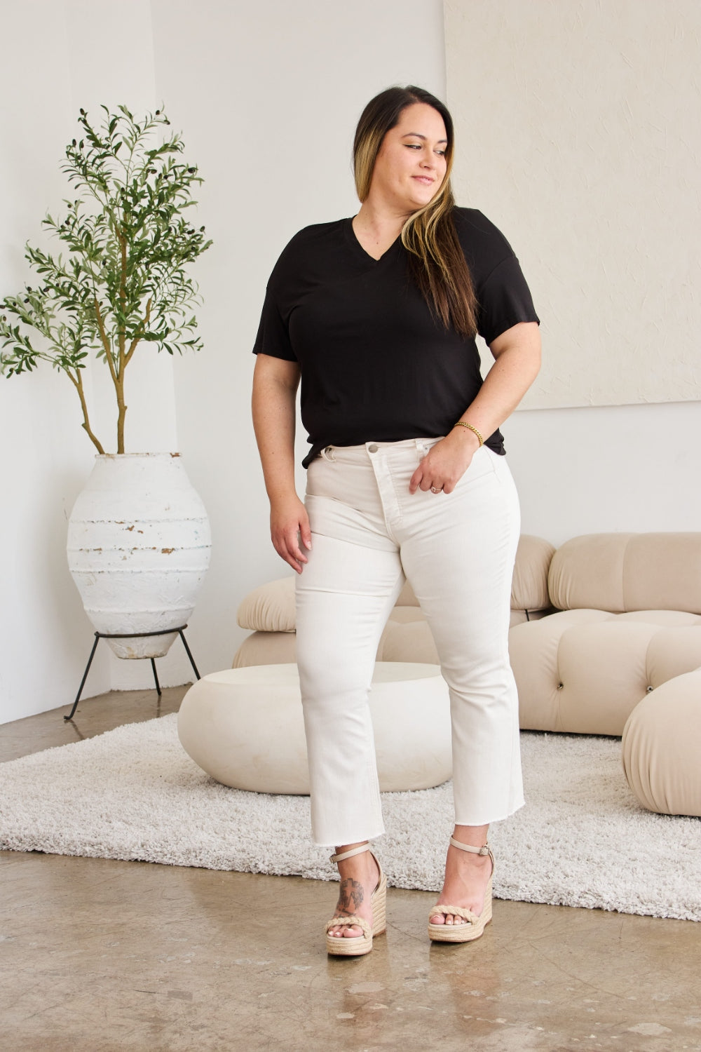 RFM Mini Mia Full Size Tummy Control High Waist Raw Hem Jeans-Teresa&#39;s Fashionista LLC