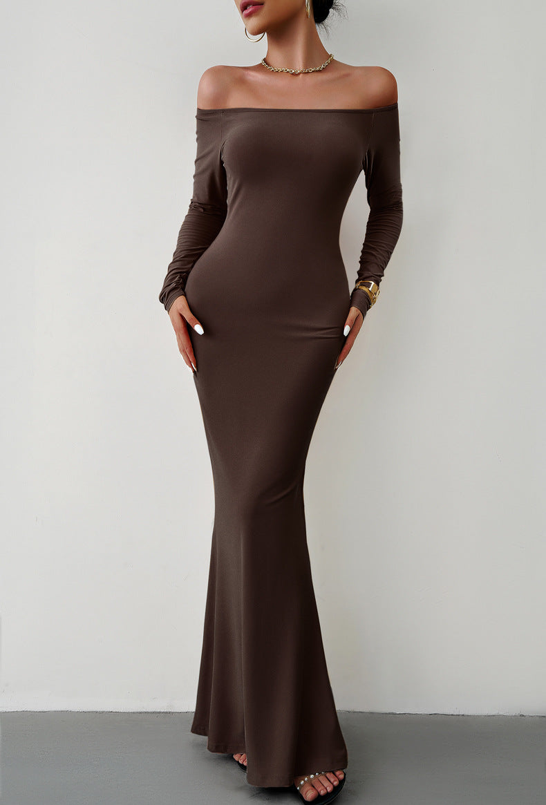 Off-Shoulder Long Sleeve Maxi Dress-Teresa&#39;s Fashionista LLC