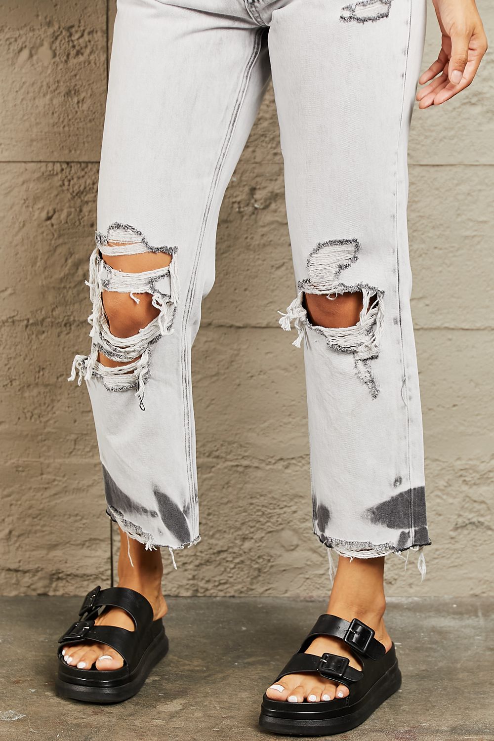 BAYEAS Acid Wash Accent Cropped Mom Jeans-Teresa&#39;s Fashionista LLC