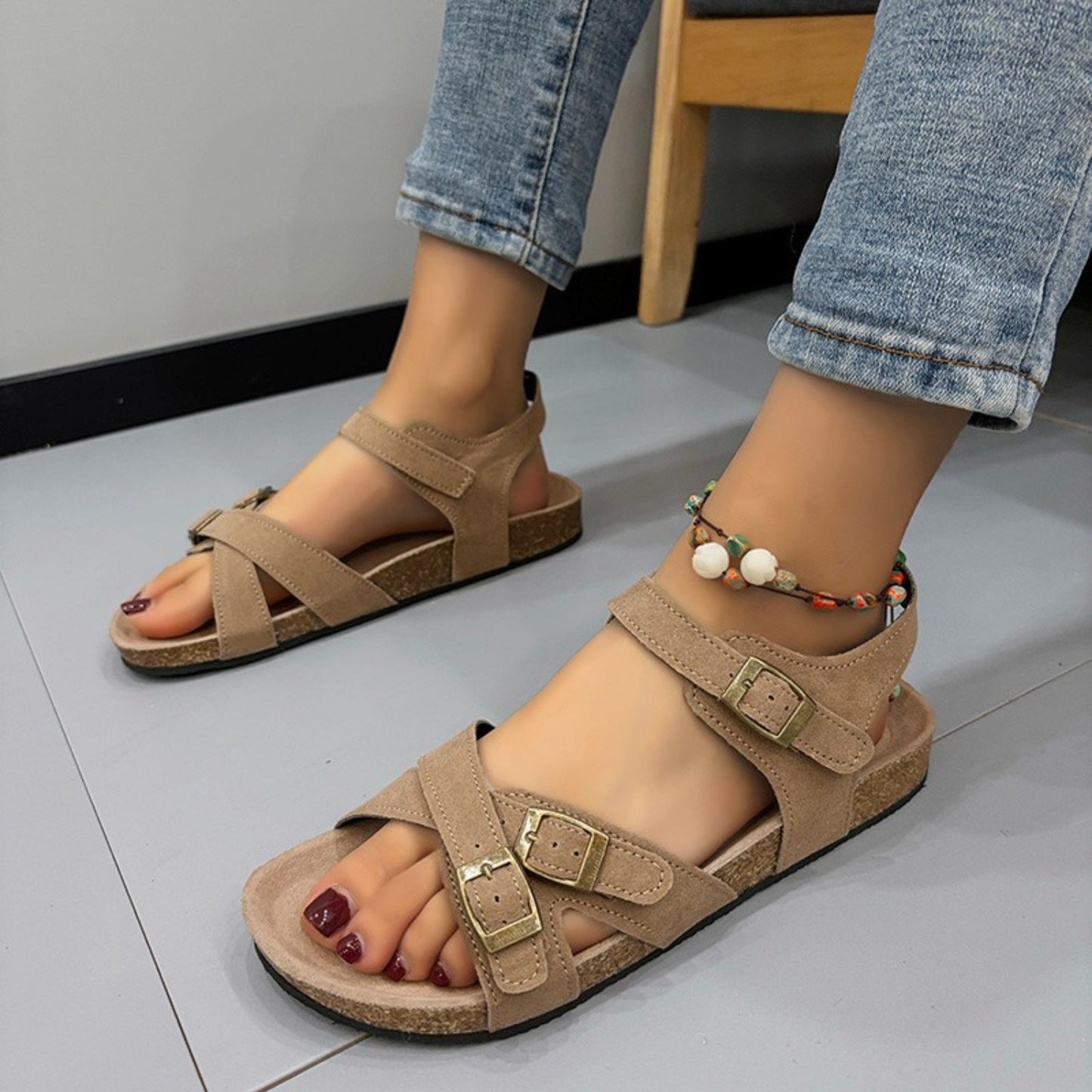 Open Toe Flat Buckle Sandals-Teresa&#39;s Fashionista LLC