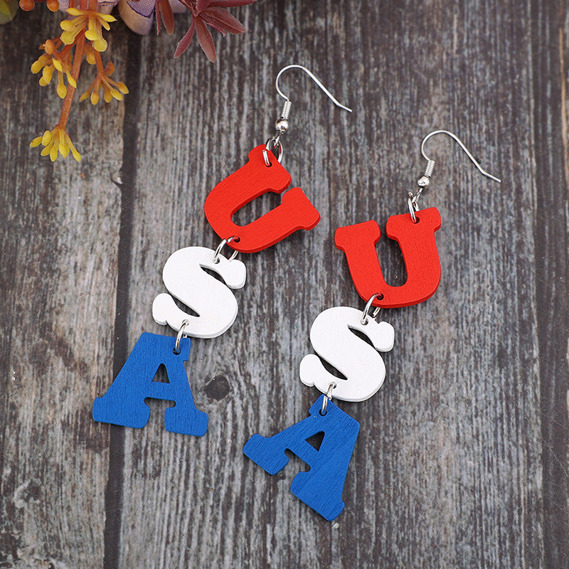 USA Wooden Letter Dangle Earrings-Teresa&#39;s Fashionista LLC