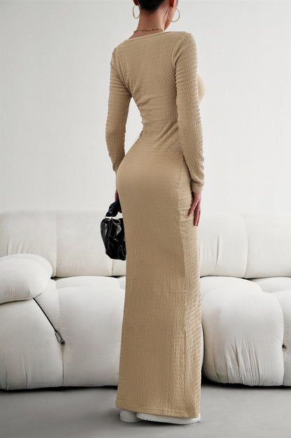 Long Sleeve Square Neck Maxi Bodycon Dress-Teresa&#39;s Fashionista LLC