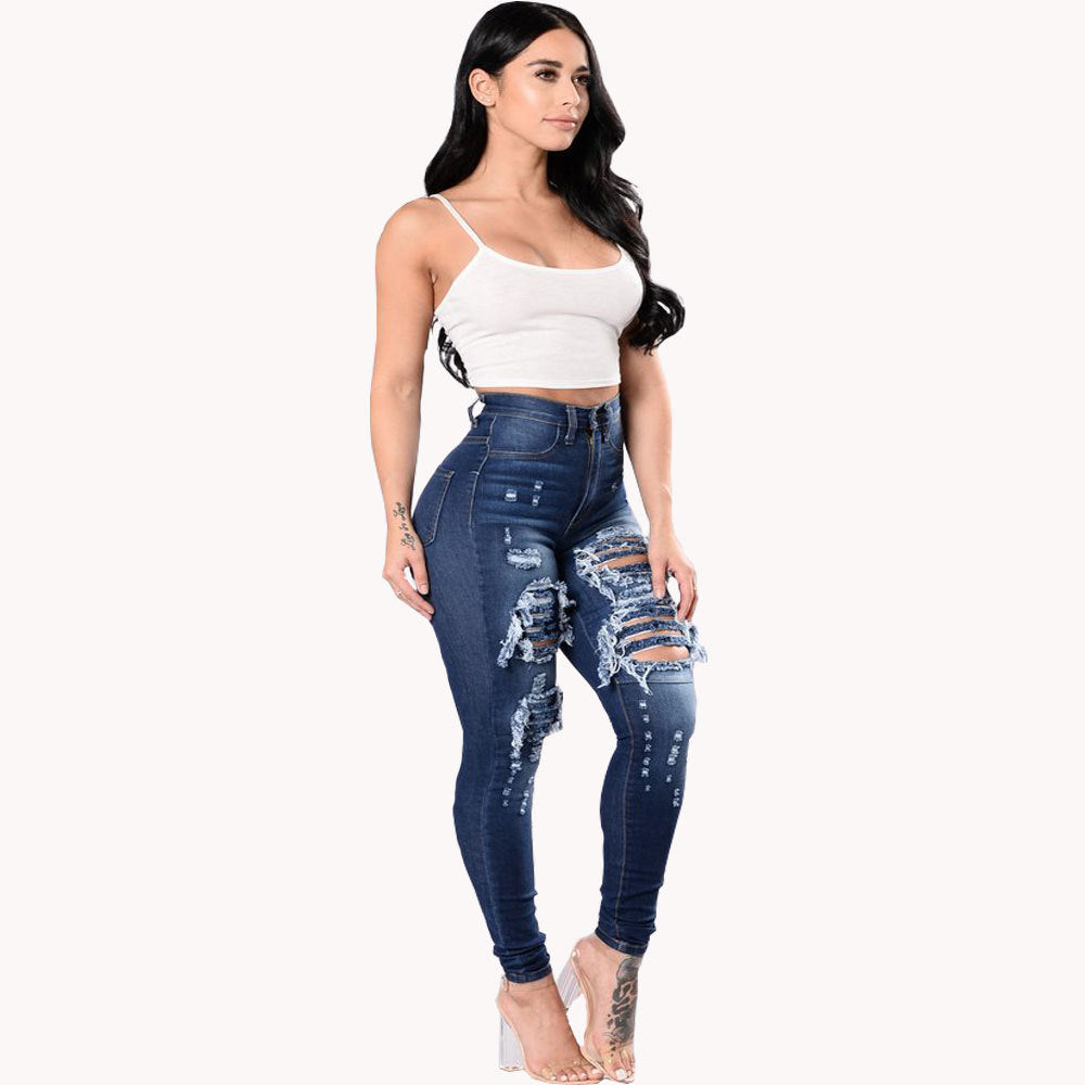 Women's Ripped Denim Washed Denim Pants-Teresa&#39;s Fashionista LLC