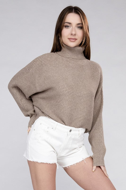 Viscose Dolman Sleeve Turtleneck Sweater-Teresa&#39;s Fashionista LLC