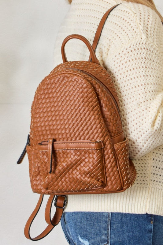 SHOMICO PU Leather Woven Backpack-Teresa&#39;s Fashionista LLC