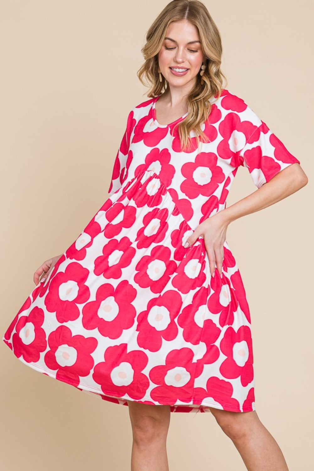 BOMBOM Flower Print Ruched Dress-Teresa&#39;s Fashionista LLC