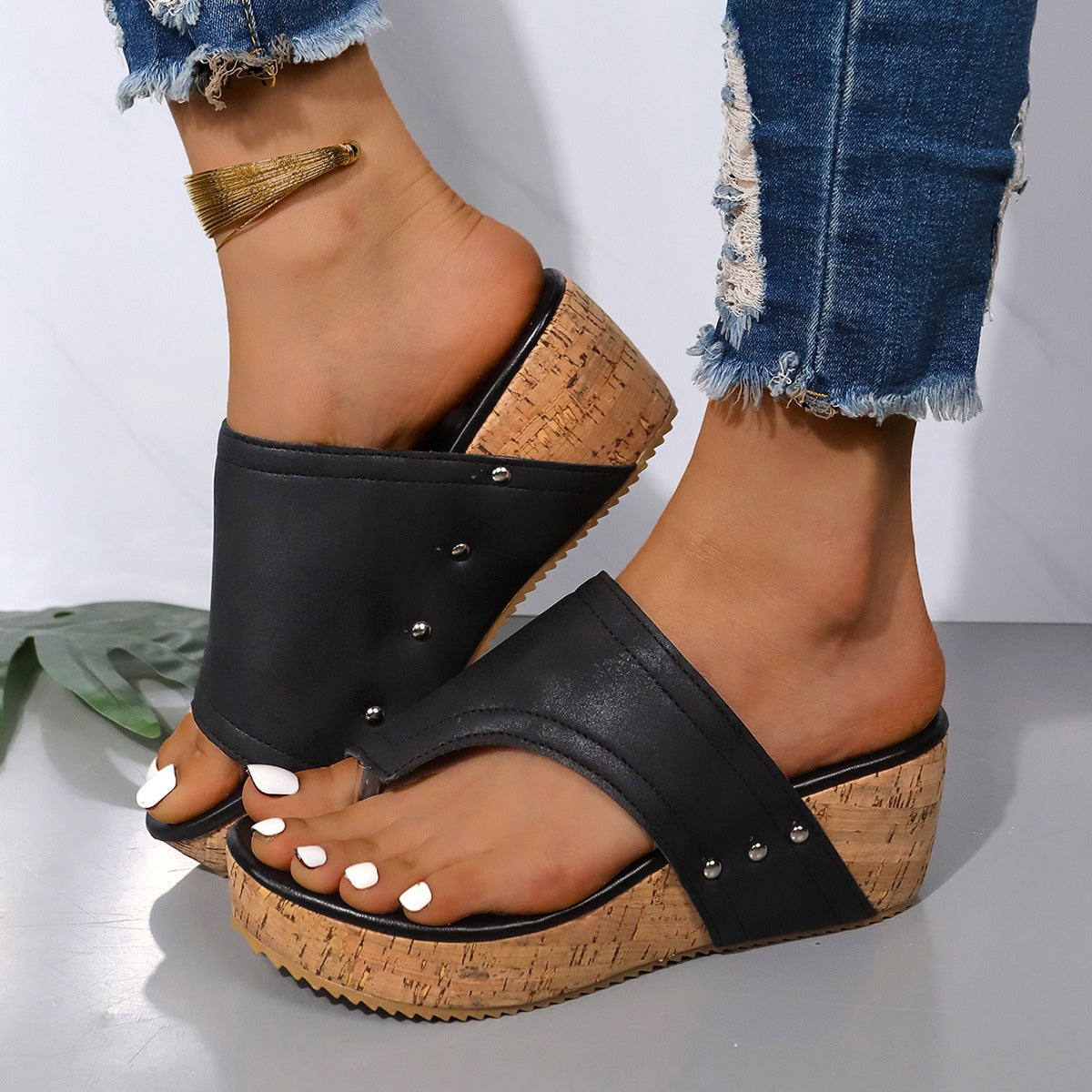 PU Leather Wedge Sandals-Teresa&#39;s Fashionista LLC